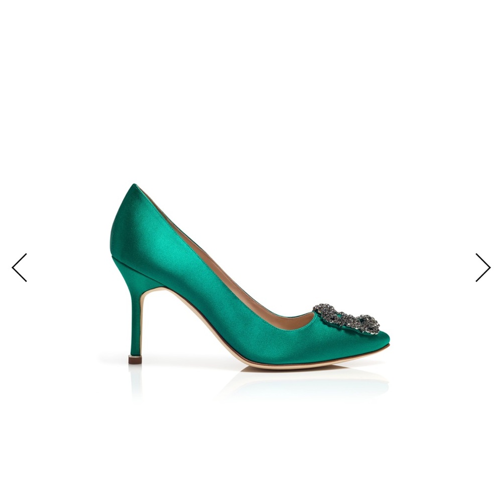 NWT Manolo Blahnik Green Satin Heels - Picture 2 of 8
